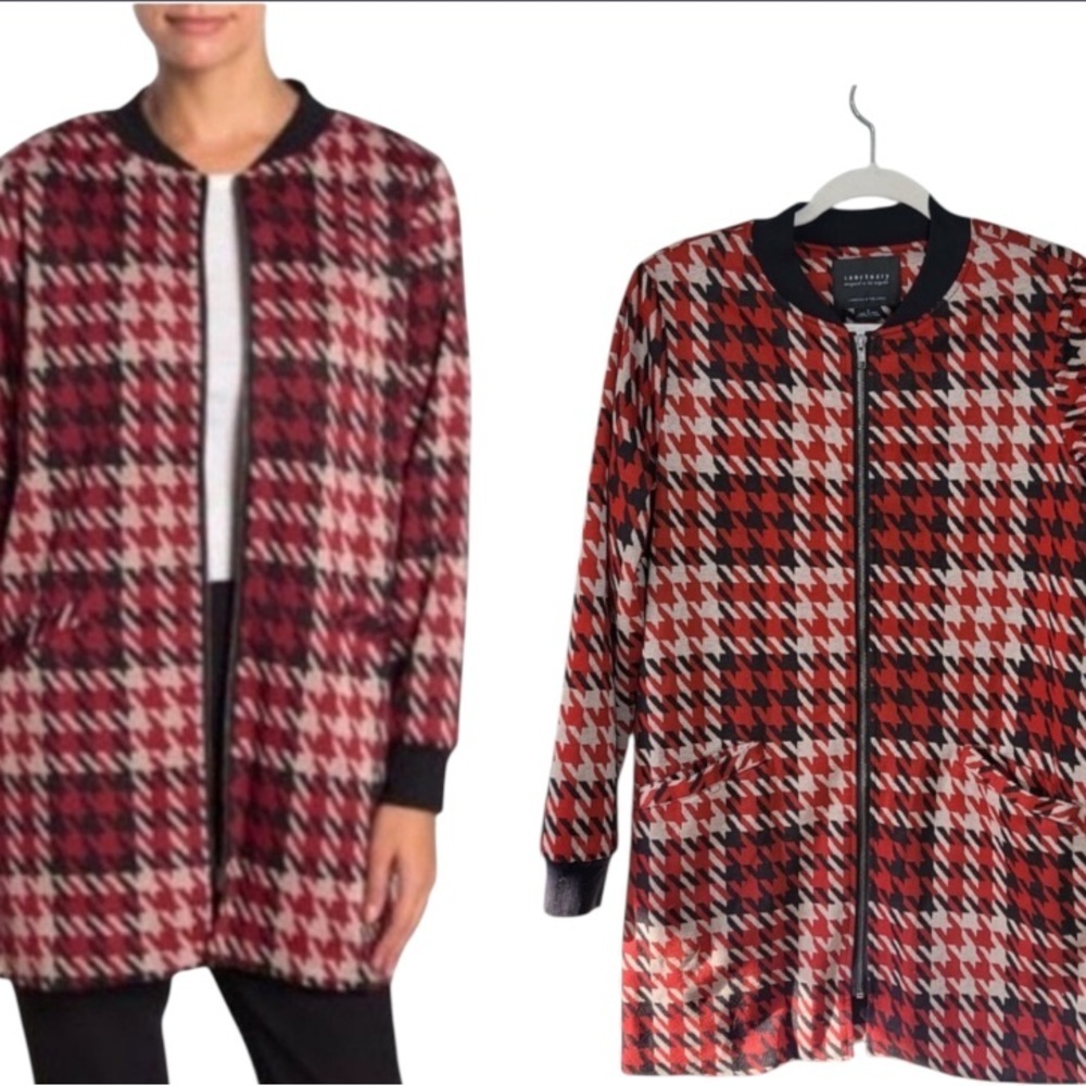 Sanctuary Red and Black Houndstooth Blazer